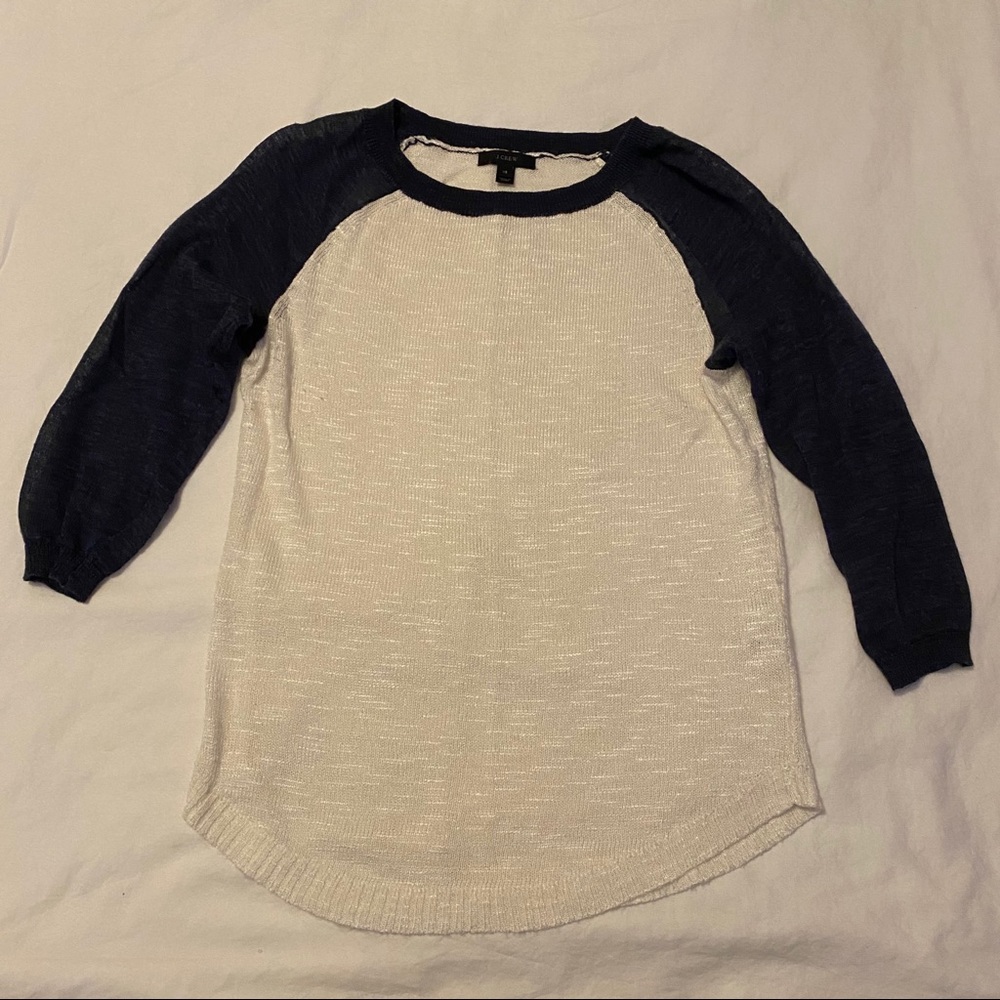 J.Crew Linen Sweater White with Blue Sleeves